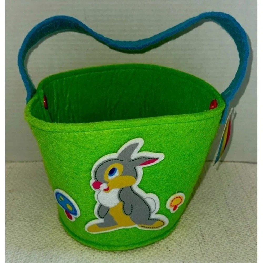Disney Store Thumper Felt Easter Basket Green Blue Handle Bambi Bunny Tote NWT